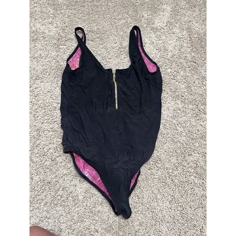H&M Black Gold Zipper Hardware One Piece Swim Resort size 10